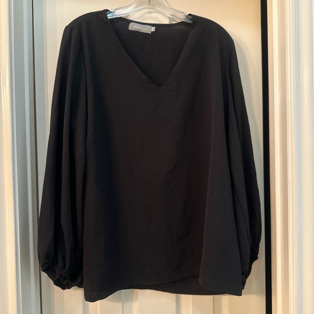 Black Puff Sleeve Relaxed Blouse